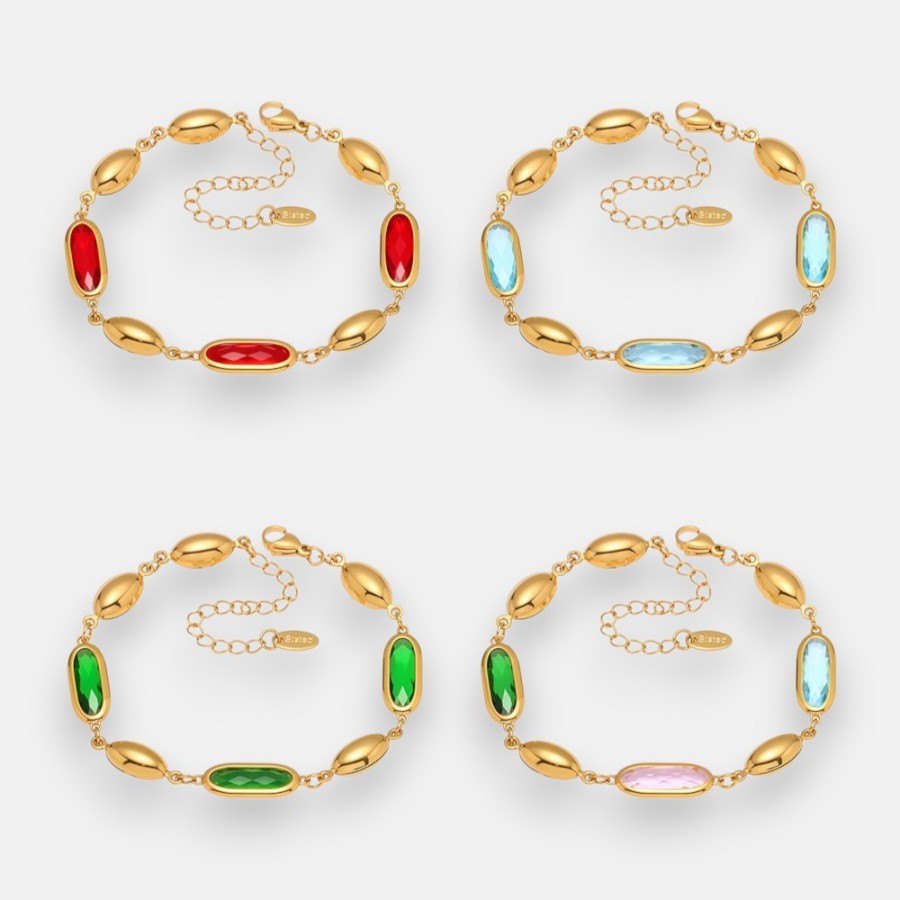 Gold Minimalist Bracelet – Oval Glass Stone Chain with Elegant Shine