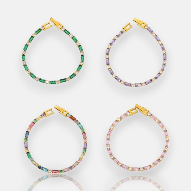 Zircon Bracelet – Colorful CZ Link Chain in 18K Gold Stainless Steel