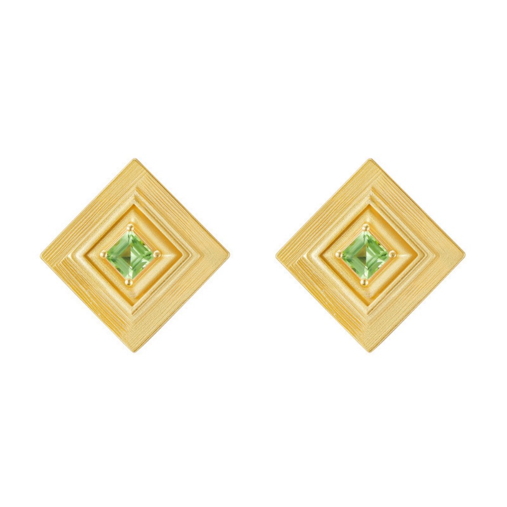 S925 Silver Geometric Peridot Stud Earrings