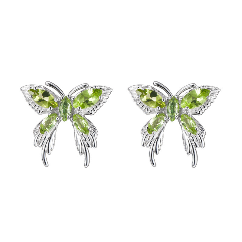 S925 Silver Butterfly Peridot Earrings