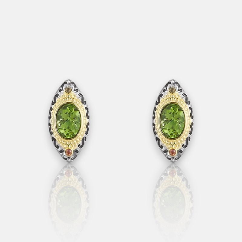 S925 Silver Two-Tone Oval Peridot Earring Set