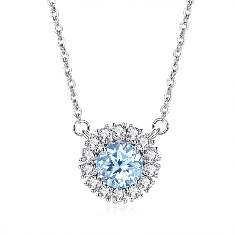 S925 sunflower pendant necklace with blue topaz – December birthstone necklace
