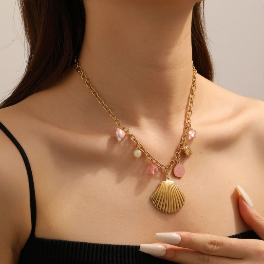 Ocean Charm Necklace – Gold Stainless Steel Layered Design