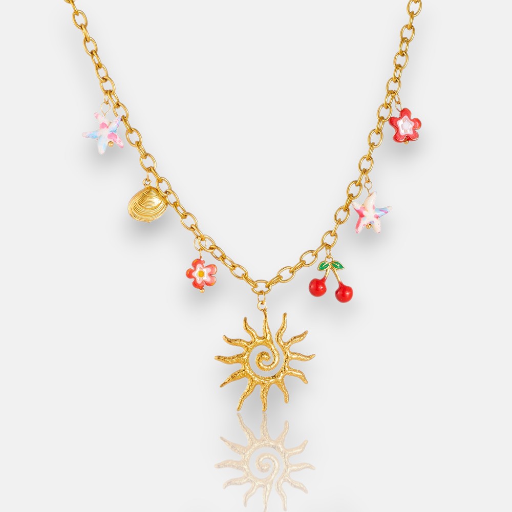 Starfish Necklace – Gold O-Link Chain with Enamel Cherry Charm