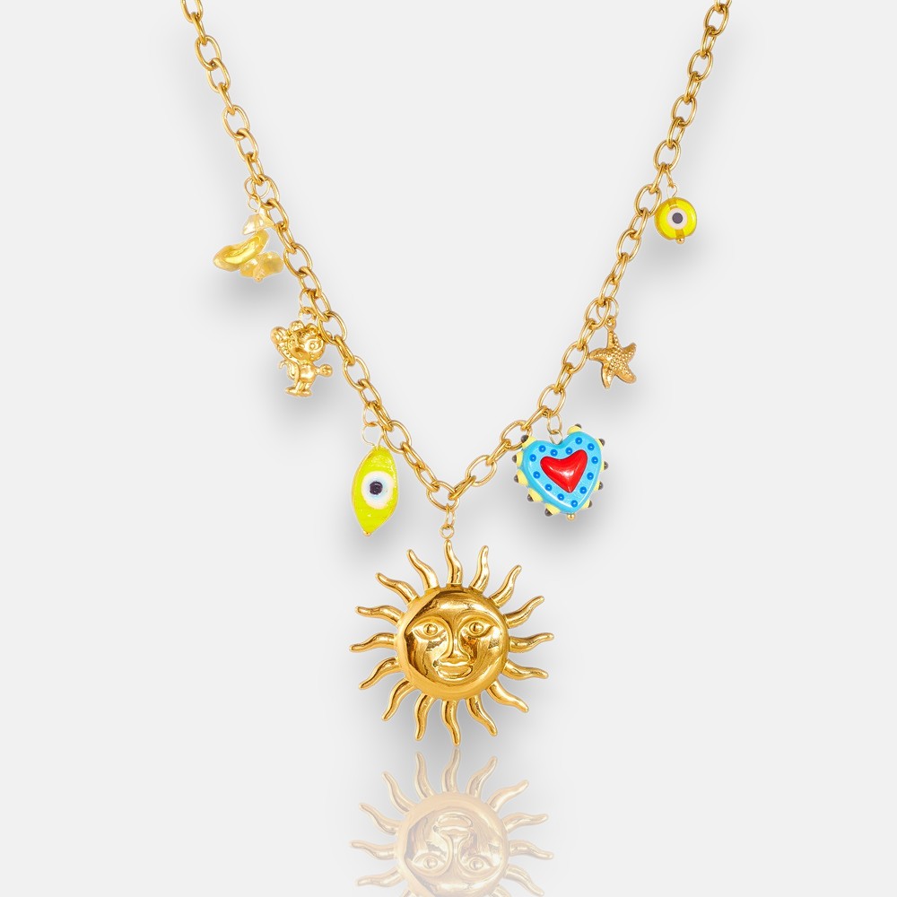 Gold Layering Necklaces – Colorful Cartoon Face & Eye Pendant