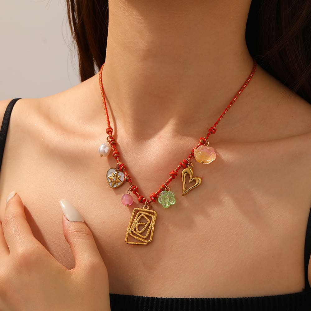 Gold Layering Necklaces – Heart Cutout Charm with DIY Cord