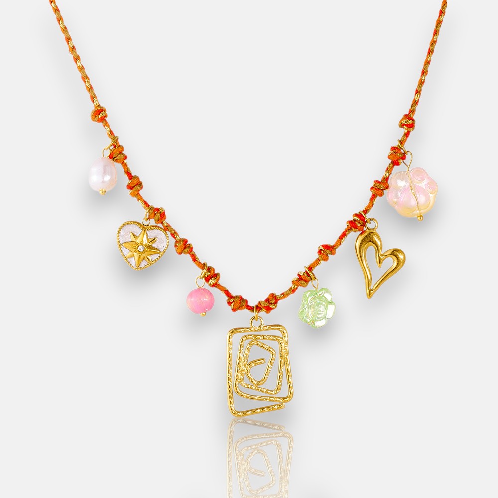 Gold Layering Necklaces – Heart Cutout Charm with DIY Cord