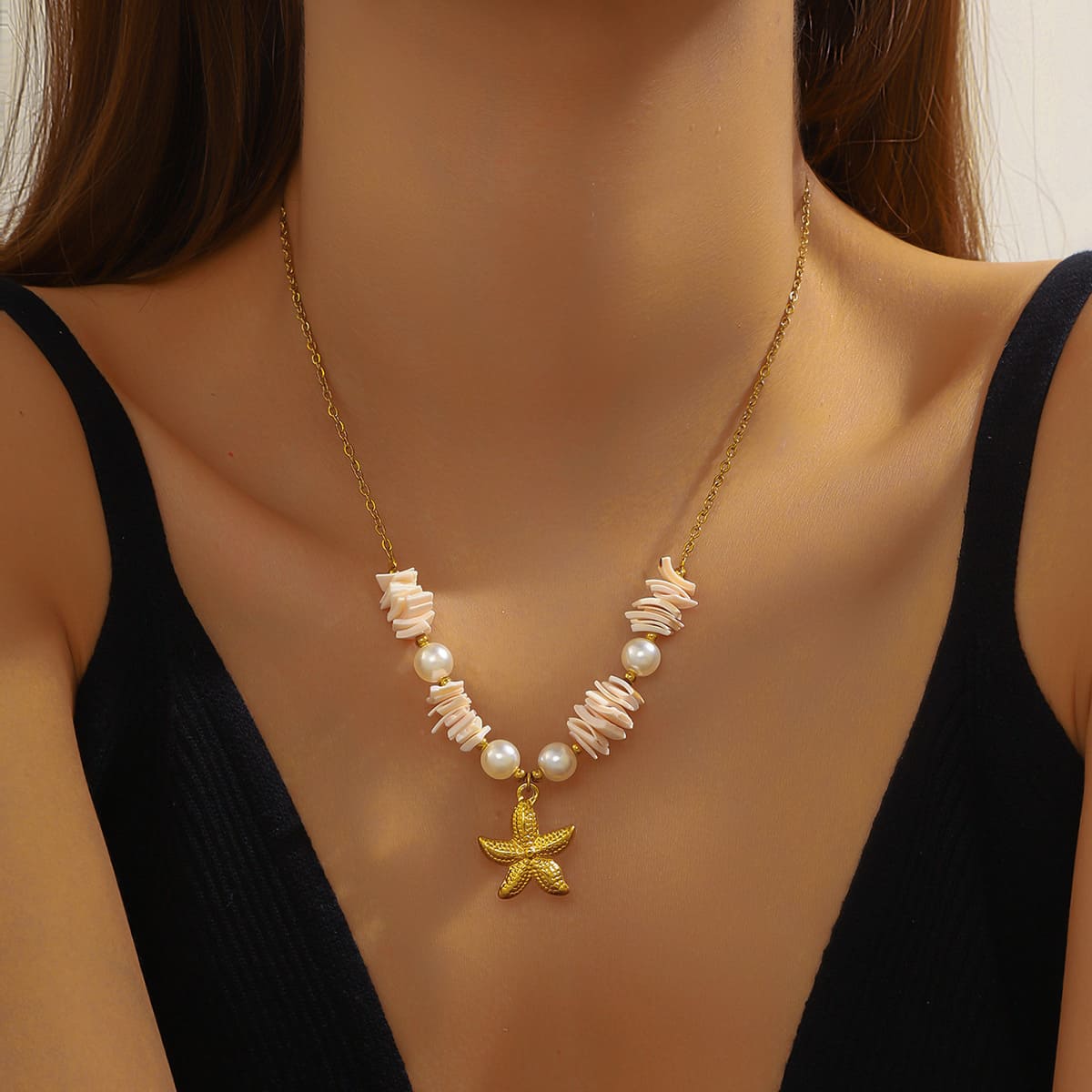 Starfish Necklace – Bohemian Gold Stainless Steel Shell Pendant Jewelry