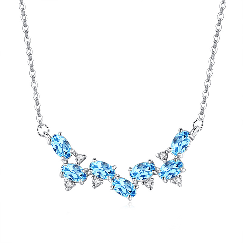 Wisteria Charm Necklace – S925 Silver Smiling Pendant with Natural Gemstone | Blingku