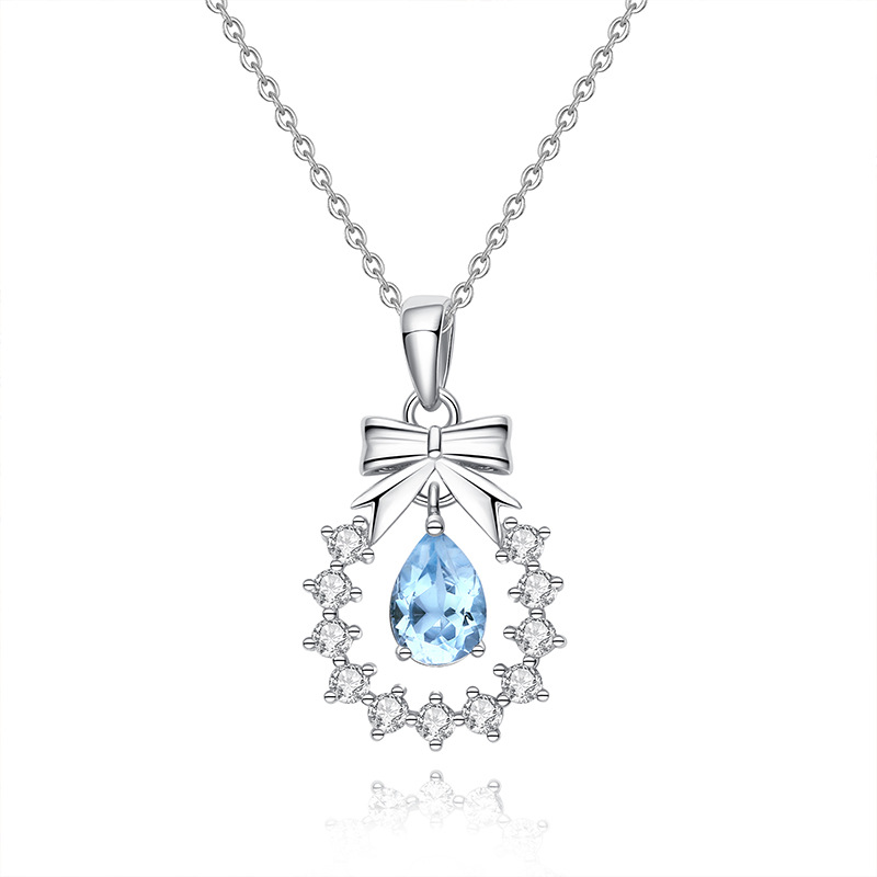 Bow Necklace – Floral Wreath Pendant in S925 Sterling Silver | Blingku