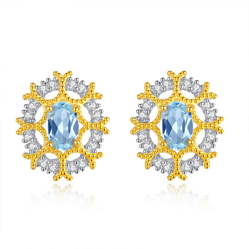 Topaz oval gemstone studs in silver setting – December birthstone