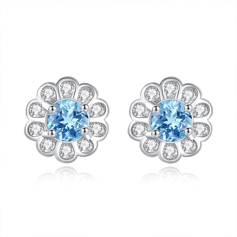 Blue topaz sunflower earrings in S925 silver – December birthstone