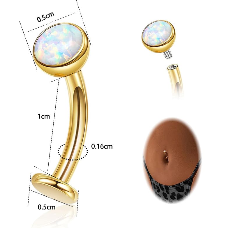 Gold Belly Button Ring with Multiple CZ Gems – Stainless Steel Curved Barbell