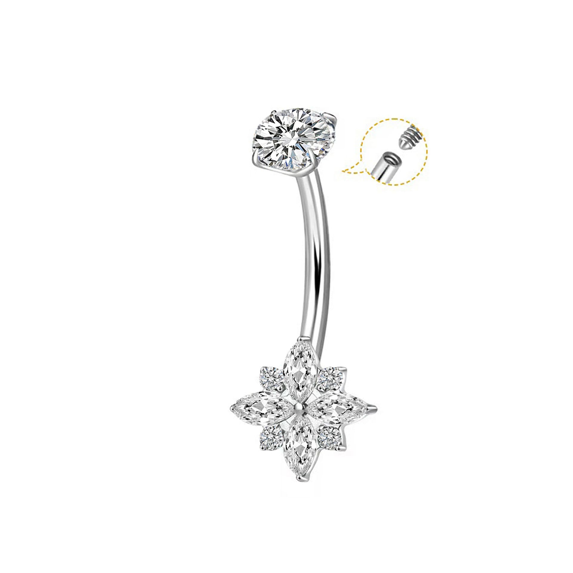 G23 Titanium Navel Piercing Jewelry – 14G Internally Threaded Marquise CZ Belly Ring