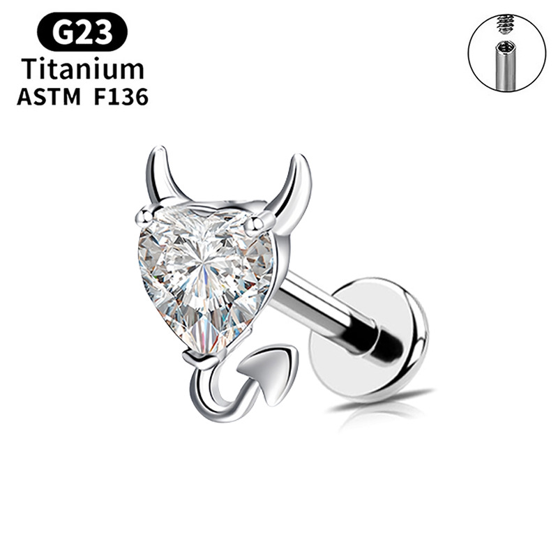 G23 Titanium Devil CZ Cartilage Piercing Jewelry – Internally Threaded Flat Back Stud