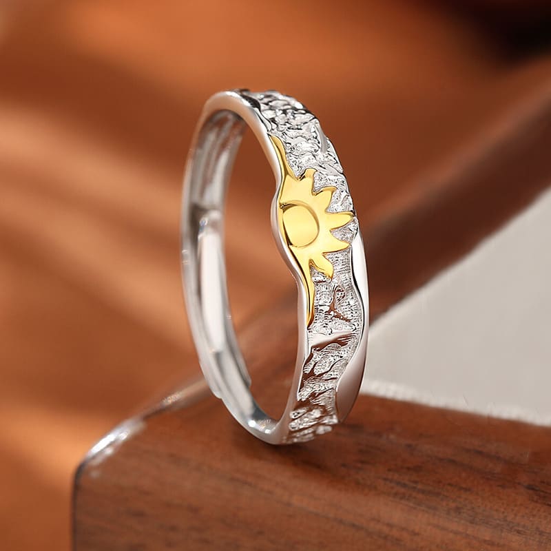 Sun and Moon Matching Rings – 14K Gold Plated Sterling Silver Couple Rings