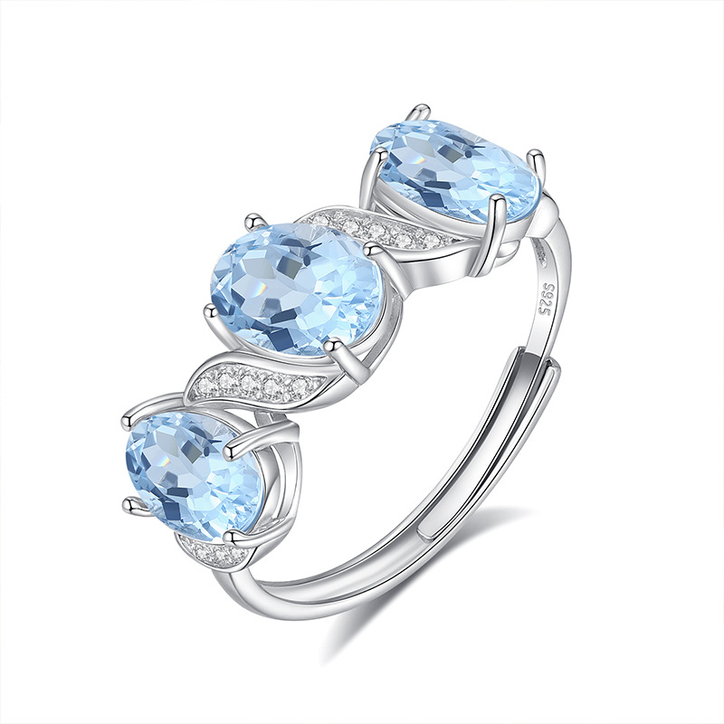 Geometric S925 Silver Ring with 3 Topaz Stones