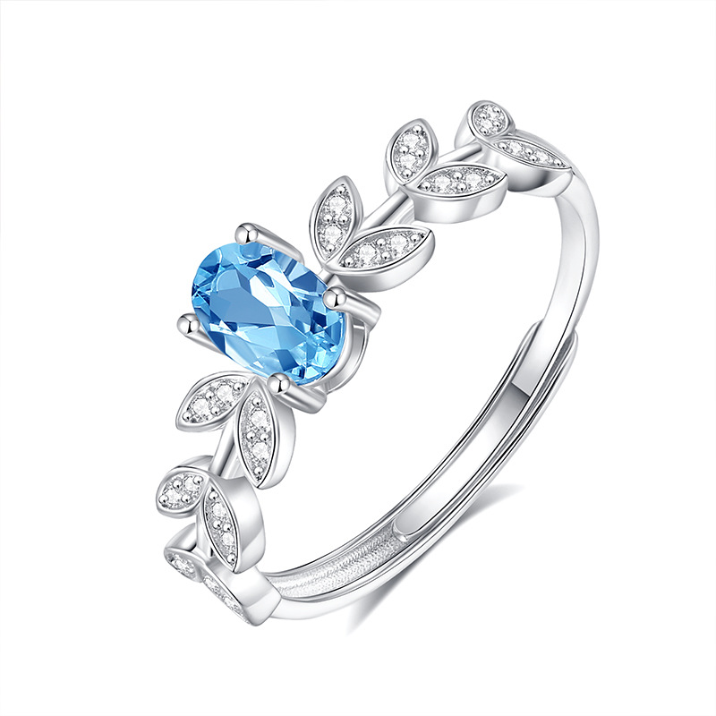 Leaf Promise Ring with Topaz – Pigeon Egg Design