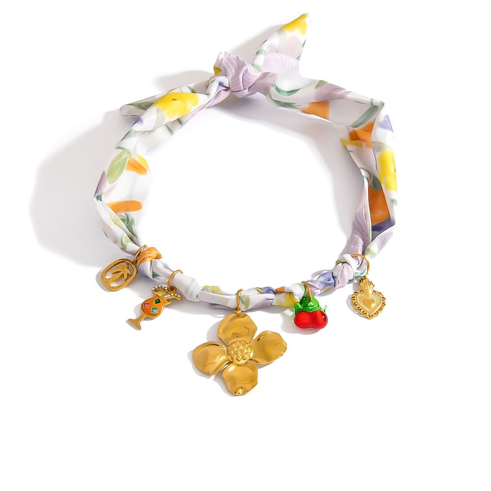 Lightweight Scarf Necklace – Tropical Floral & Cocktail Pendant Choker