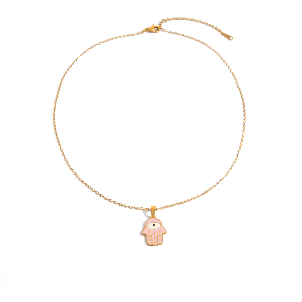 Evil Eye Necklace – Stainless Steel Hand Charm & Lucky Symbol Pendant