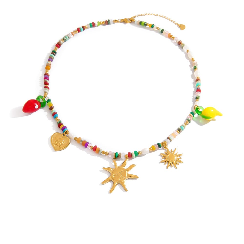 Personalized Jewelry for Mom – Natural Stone Beaded Necklace with Heart & Angel Pendant