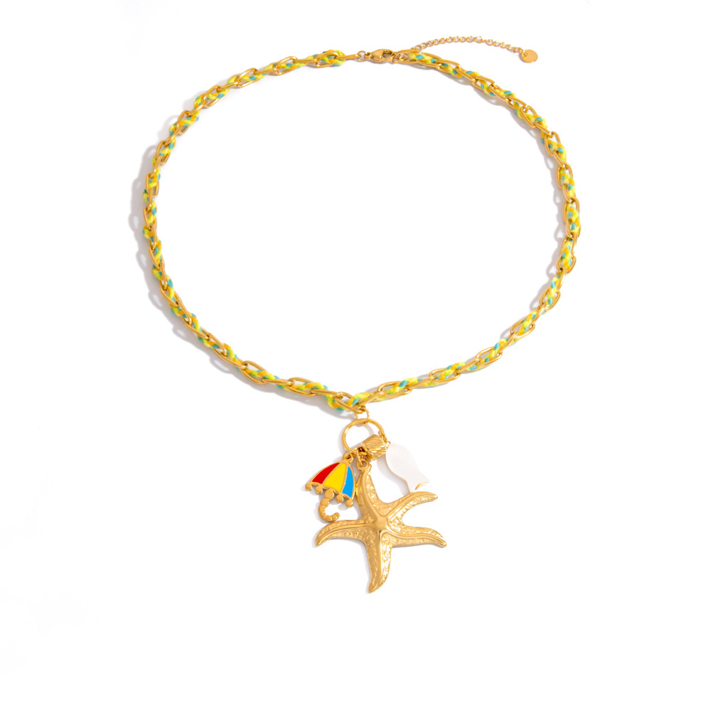 Beach Vacation Jewelry – Handmade Natural Stone Shell & Starfish Necklace