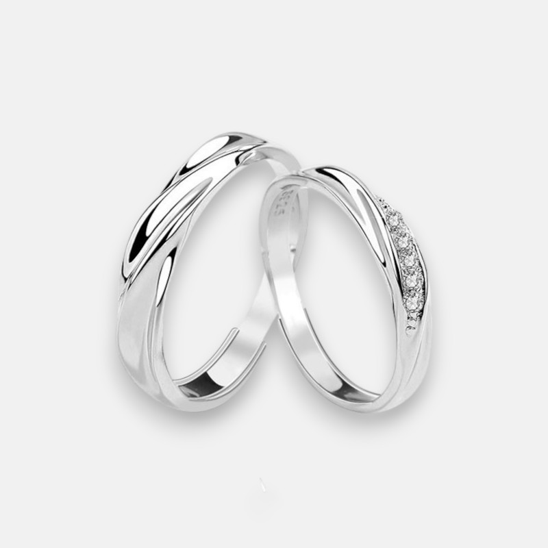 Couple Promise Rings Set – S925 Silver “Prince Rupert’s Tear” Adjustable Bands
