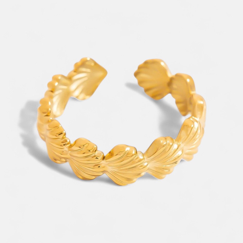 Shell Patchwork Ring – Adjustable 18K Gold Plated Waterproof Ocean Band
