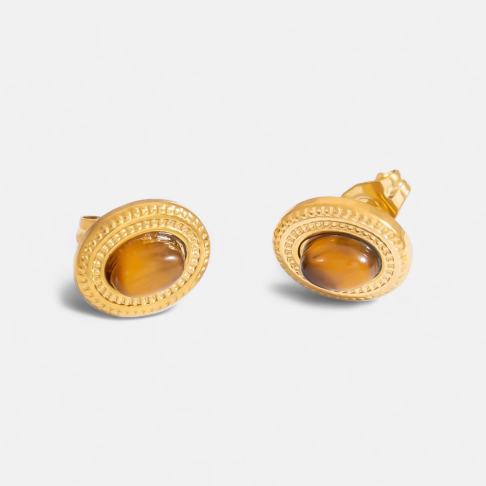 Gold Plated Hoop Earrings – Vintage Cat’s Eye Stone Retro Drop Hoops