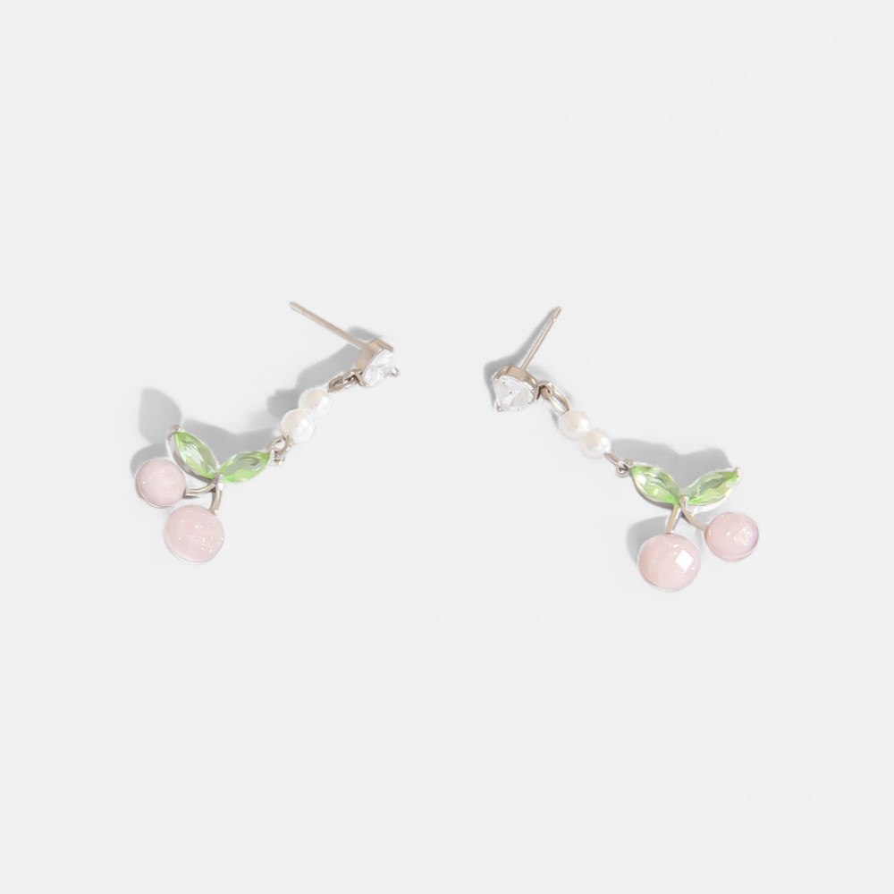 Cherry Earrings – Fresh Fruit-Inspired Pearl Studs with 925 Silver Posts