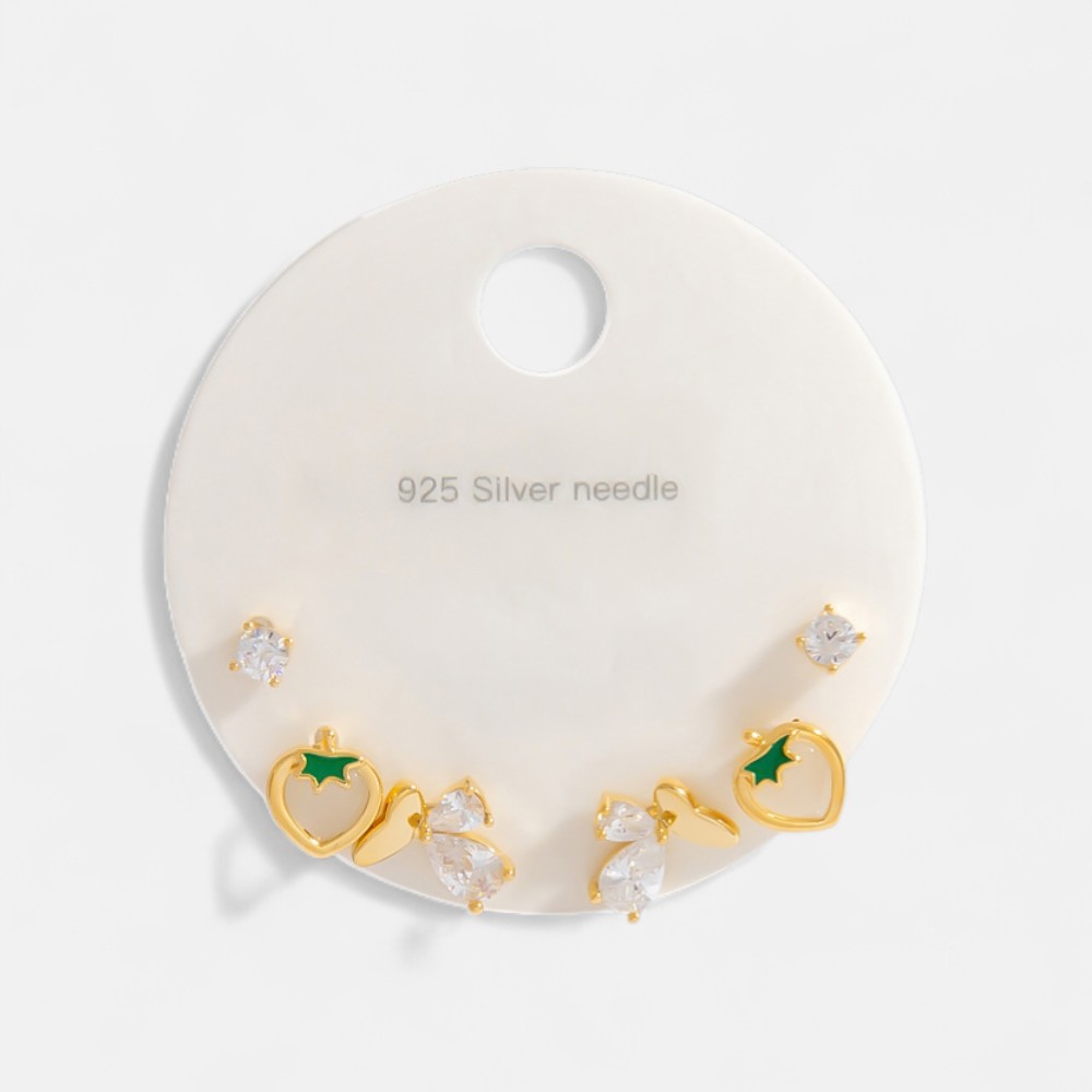 Cartoon Earring Set – Unicorn, Planet & Strawberry Studs (925 Silver)