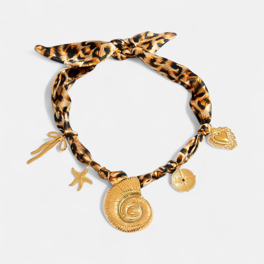 Cheap Necklaces for Women – Leopard Scarf Necklace with Shell, Heart & Cross