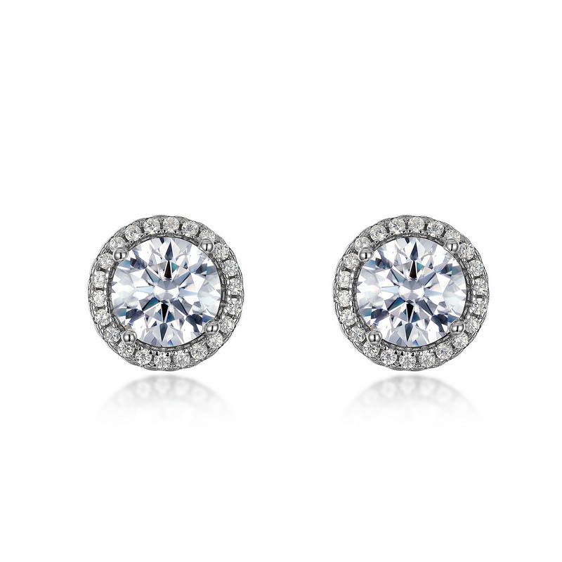 1ct Moissanite Stud Earrings Unisex – S925 Silver Pavé with Colorful Gems