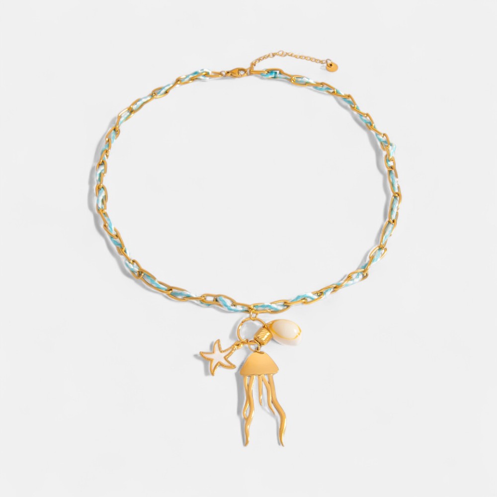 Discount Gold Necklaces – Bold Ocean Creature Pendant with Braided Cord