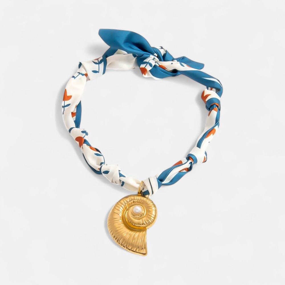 Gold Plated Necklace on Sale – DIY Silk Scarf Chain with Pearl & Shell Charm