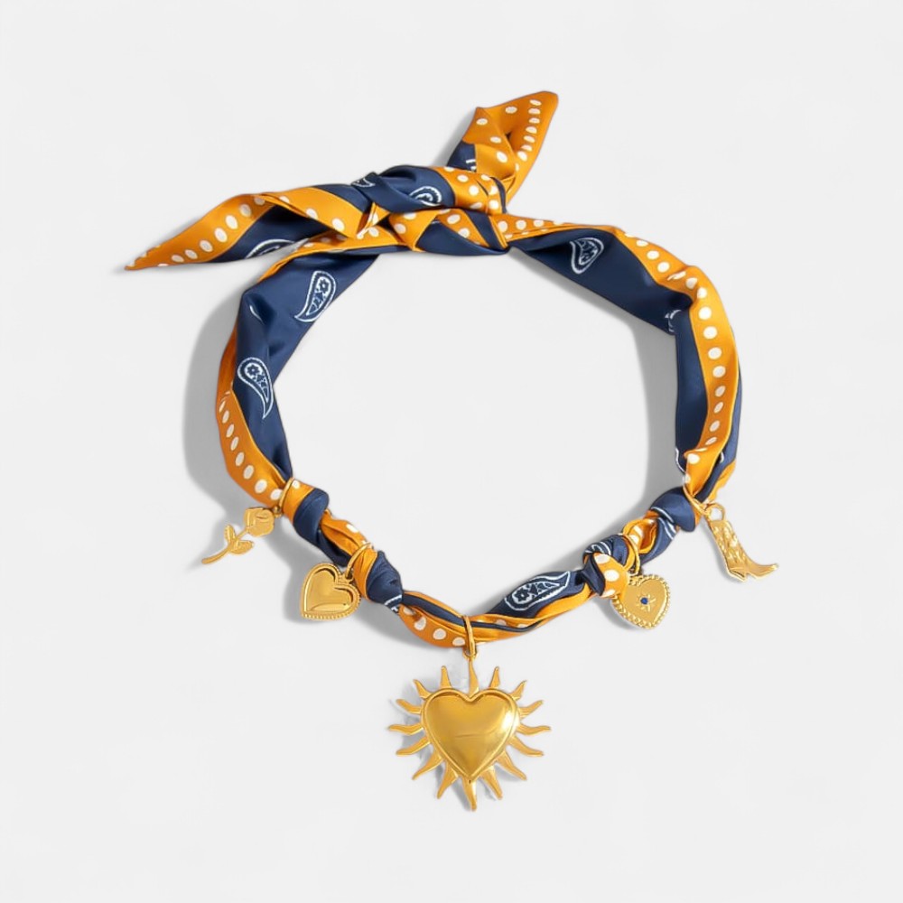 Birthday Gift Necklace Idea – Scarf Chain with Heart & Floral Pendant