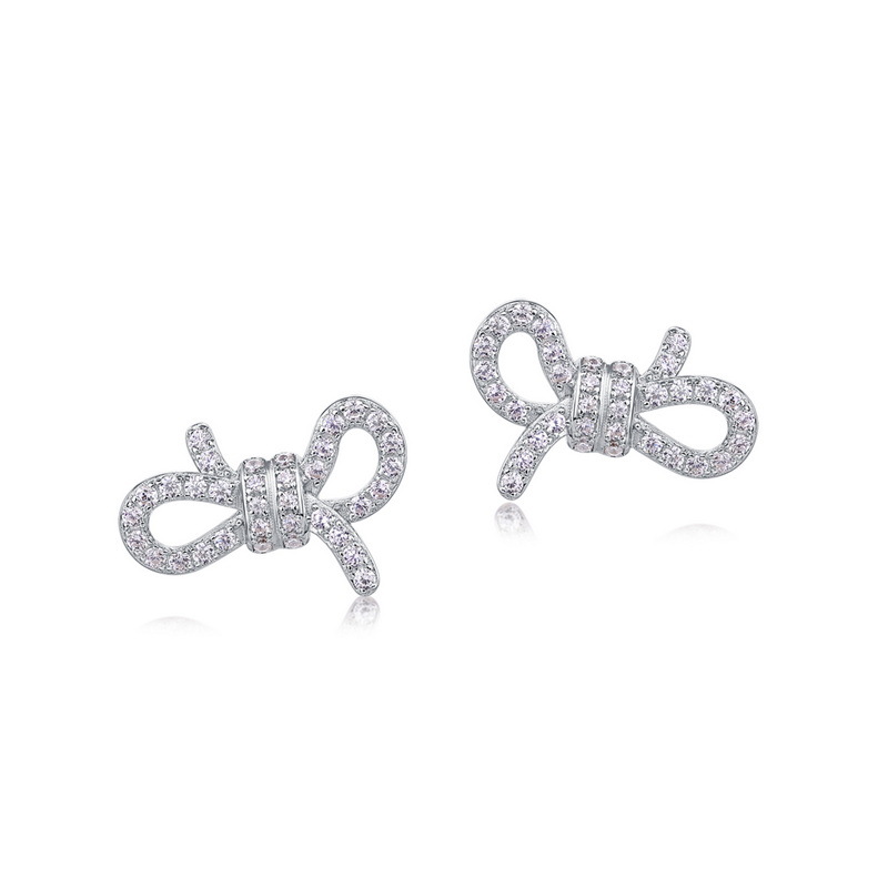 Pave Butterfly Bow Stud Earrings – S925 Silver with Sparkling Cubic Zirconia