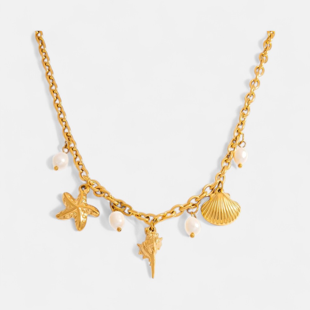 Ocean-Inspired Necklace – Pearl, Starfish & Shell Pendant