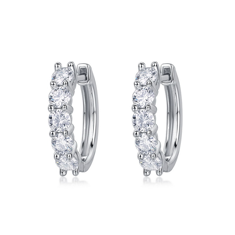 New Minimalist Pavé Moissanite Hoop Earrings – S925 Silver with Colorful Gems
