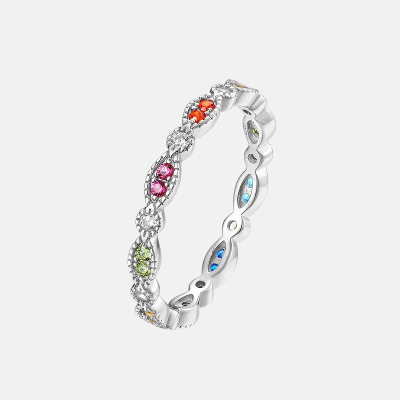 Rainbow CZ Ring Necklace Combo for Women – S925 Sterling Silver with Multi-Colored Gemstones
