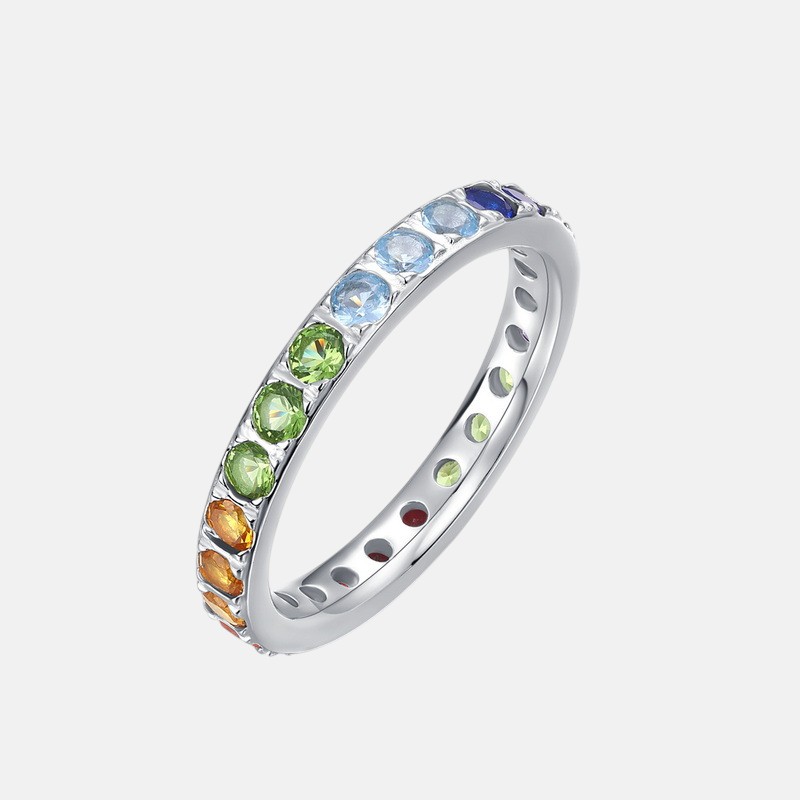 Rainbow CZ Ring – S925 Silver with Multi-Colored Zirconia