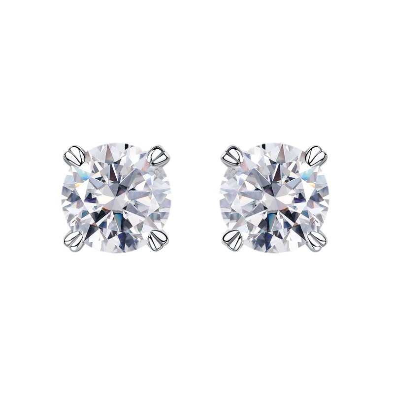 Carat D Color Moissanite Stud Earrings – S925 Silver Four-Prong Setting