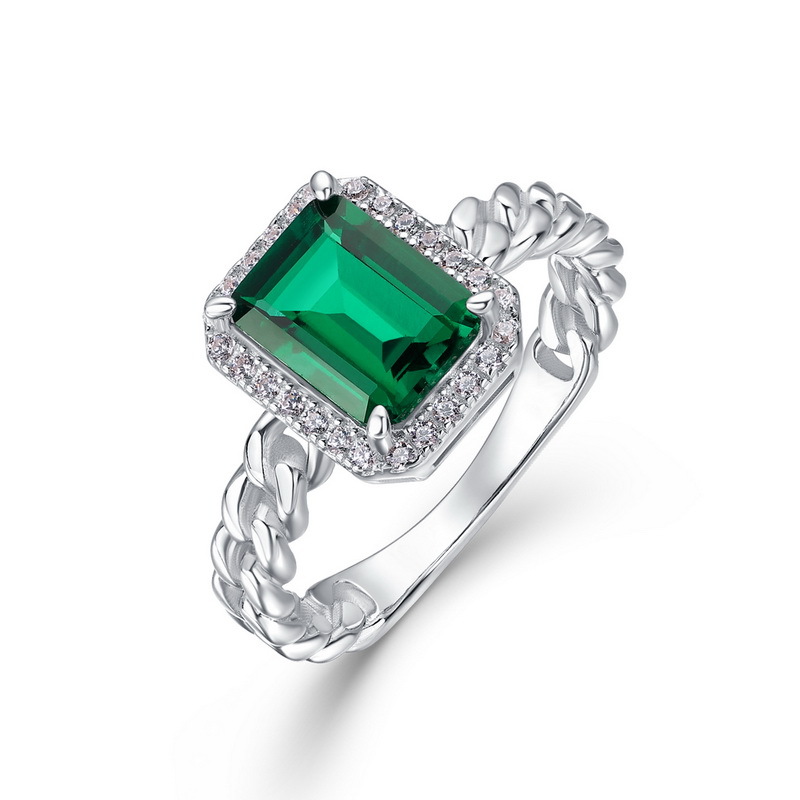 Elongated Cushion Cut Engagement Ring – Geometric Emerald S925 Silver