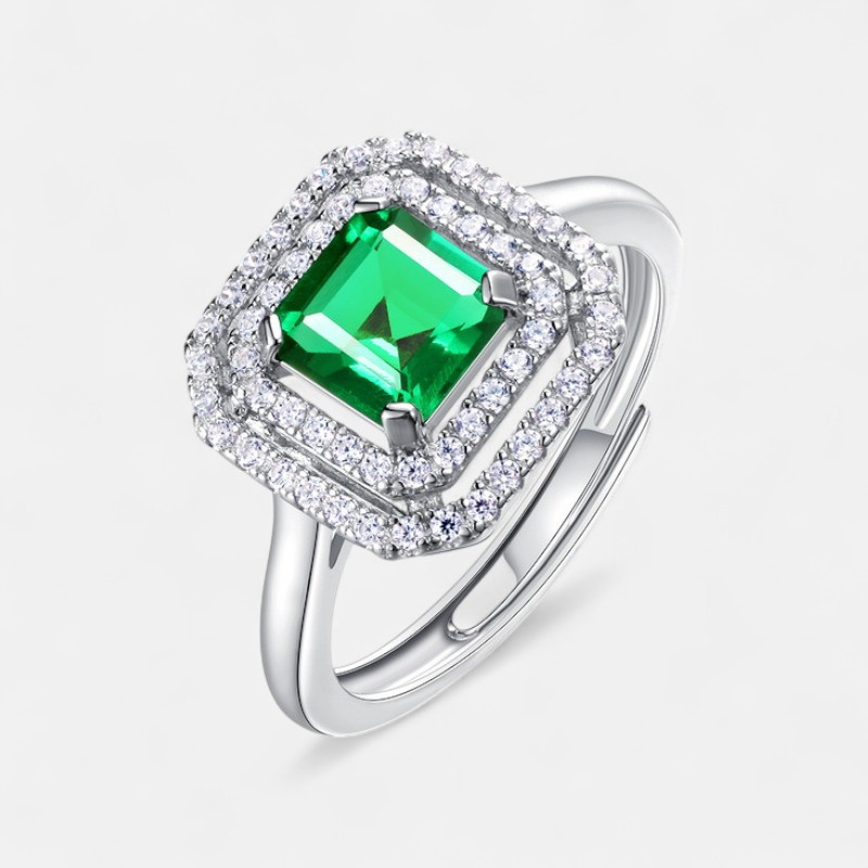 Lab Grown Diamond Engagement Ring – Emerald Halo S925 Silver