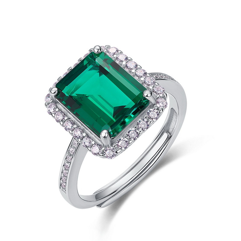 Princess Cut Engagement Ring – Lab Created Emerald Adjustable S925 Silver