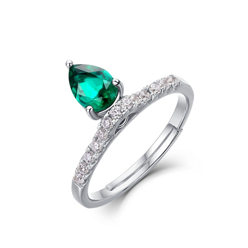 Pear Shaped Engagement Ring – Lab Created Emerald Adjustable S925 Silver  Summary