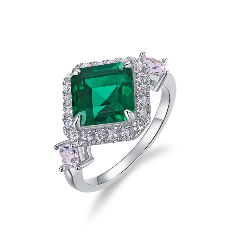Cushion Cut Engagement Ring – Geometric Lab Created Emerald S925 Silver