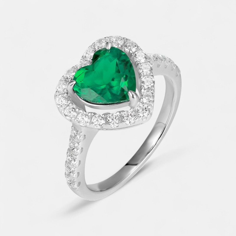Heart Shaped Engagement Ring – Lab Created Emerald S925 Silver