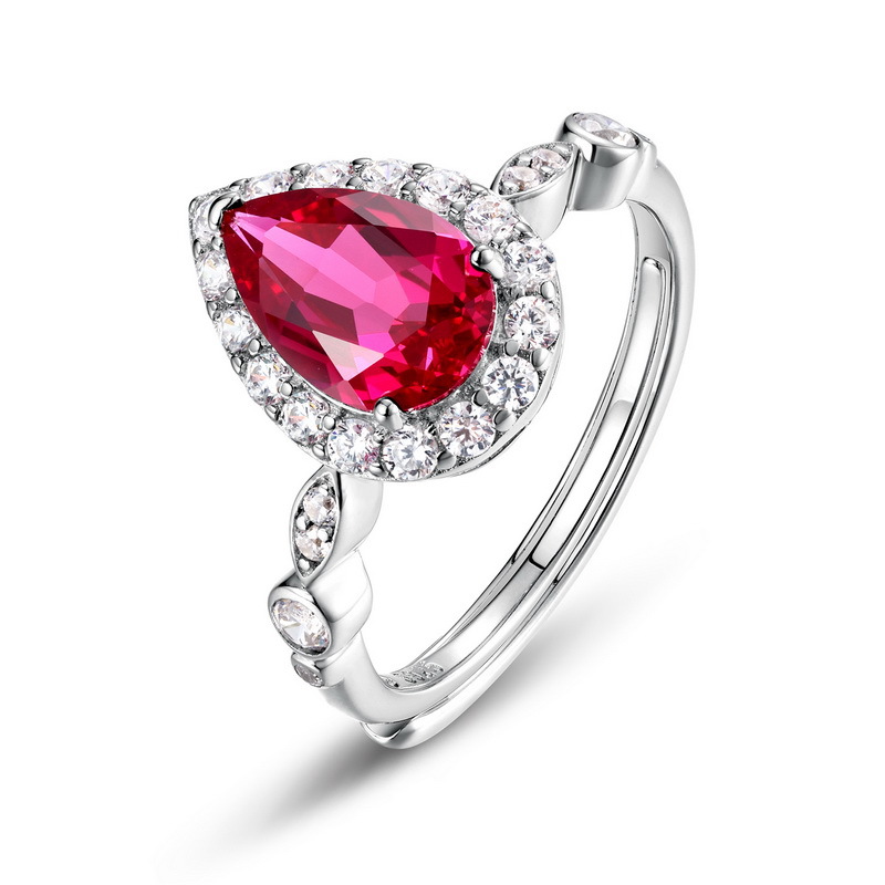 Pear Cut Ring – S925 Silver Lab Ruby and Emerald Jewelry for Women