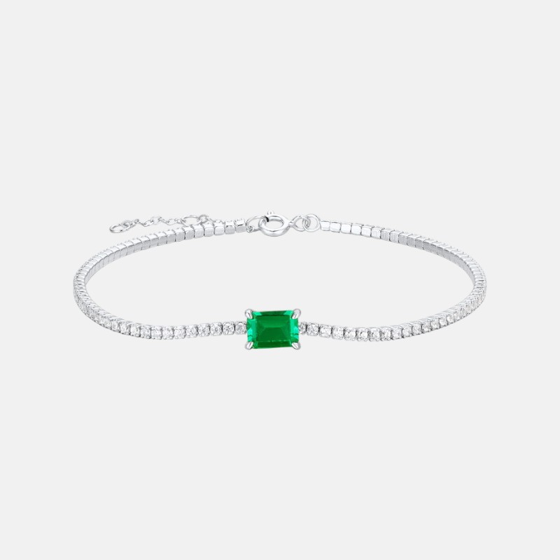Emerald Bracelet – Vintage S925 Silver Lab Emerald Jewelry for Women